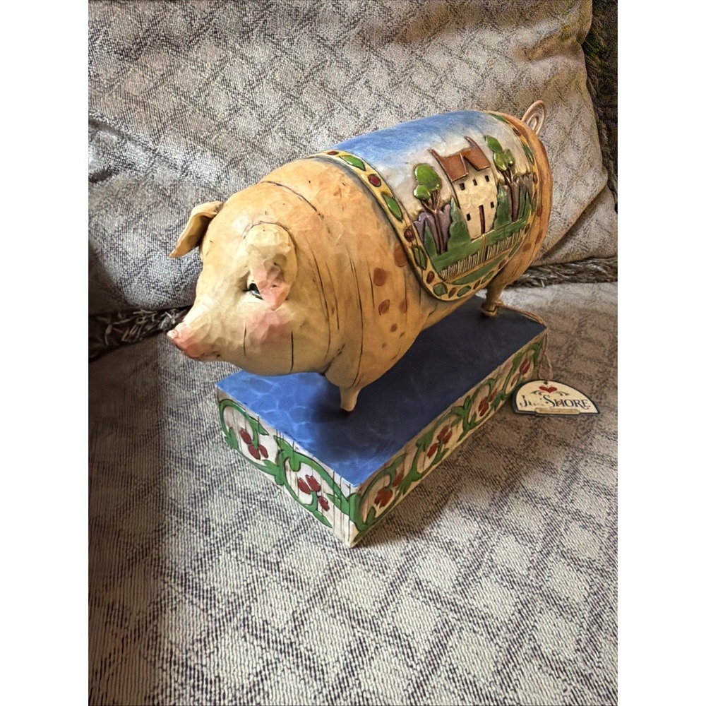 Jim Shore Country Pig Heartwood Creek 118835 Figurine 2004 Flower Base 10.5"